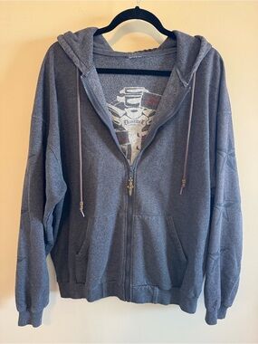 Dussault Full-Zip Hoodie Grey Gold Graphic Y2K Rare